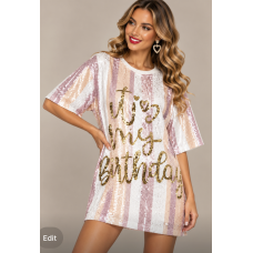 Sequin Dress - It's My Birthday Pastel Stripes (Size Small)